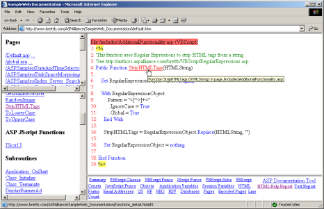 ASP Documentation Tool Sample Report