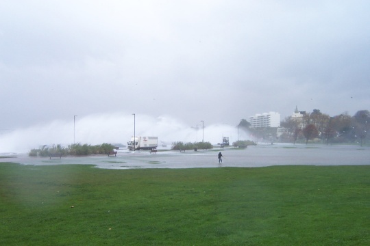 An Argos delivery lorry braves the stormy conditions