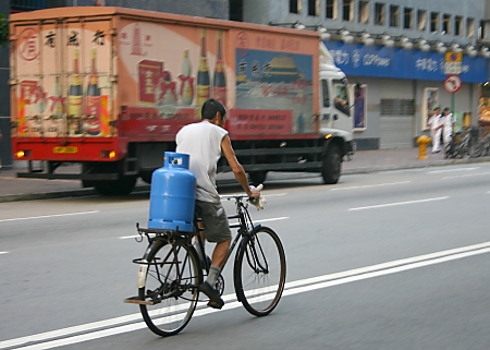 Cyclist with heavy load