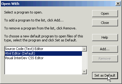 Visual InterDev 6.0 Open With window