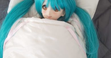 Miku Hatsune BJD sleeping in a protective doll sleeping bag