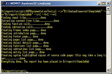 ASP Documentation Tool running from the command line