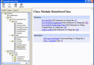 Screenshot of the documentation created by the VB Documentation Tool