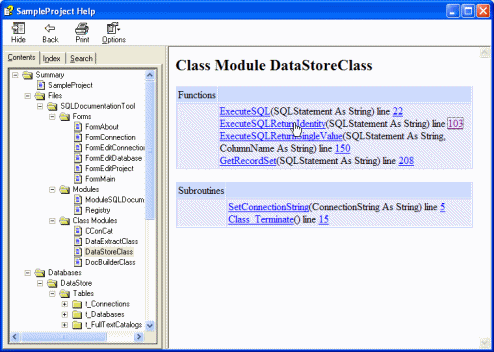 Screenshot of the documentation created by the VB Documentation Tool